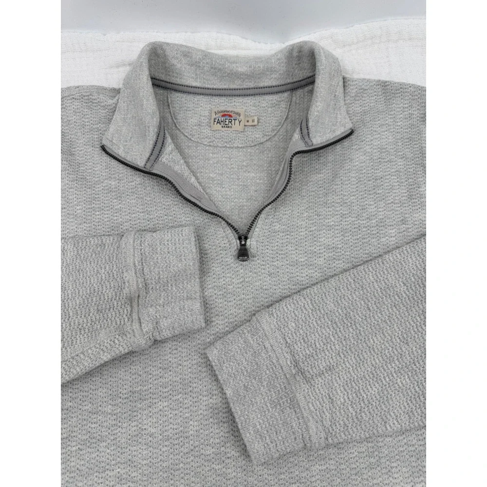 Faherty Textured Knit Quarter Zip Pullover Mens Size M 100% Good Earth Cotton